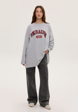 Лонгслив unisex mega oversize "UKRAINE 1991" серый меланж Лонгслив unisex mega oversize "UKRAINE 1991" серый меланж